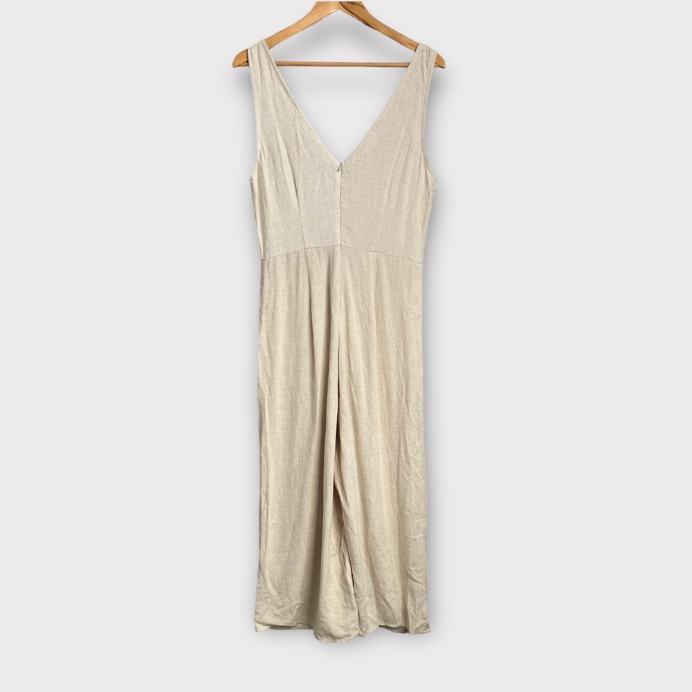 Emory Park Sleeveless Knot Woven Cream Linen Jumpsuit Large Resortwear - Picture 4 of 9